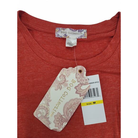 B.O.G. Collective Women’s Tie-Front T-Shirt Medium Orange Boho Festival‎ - Picture 2 of 5